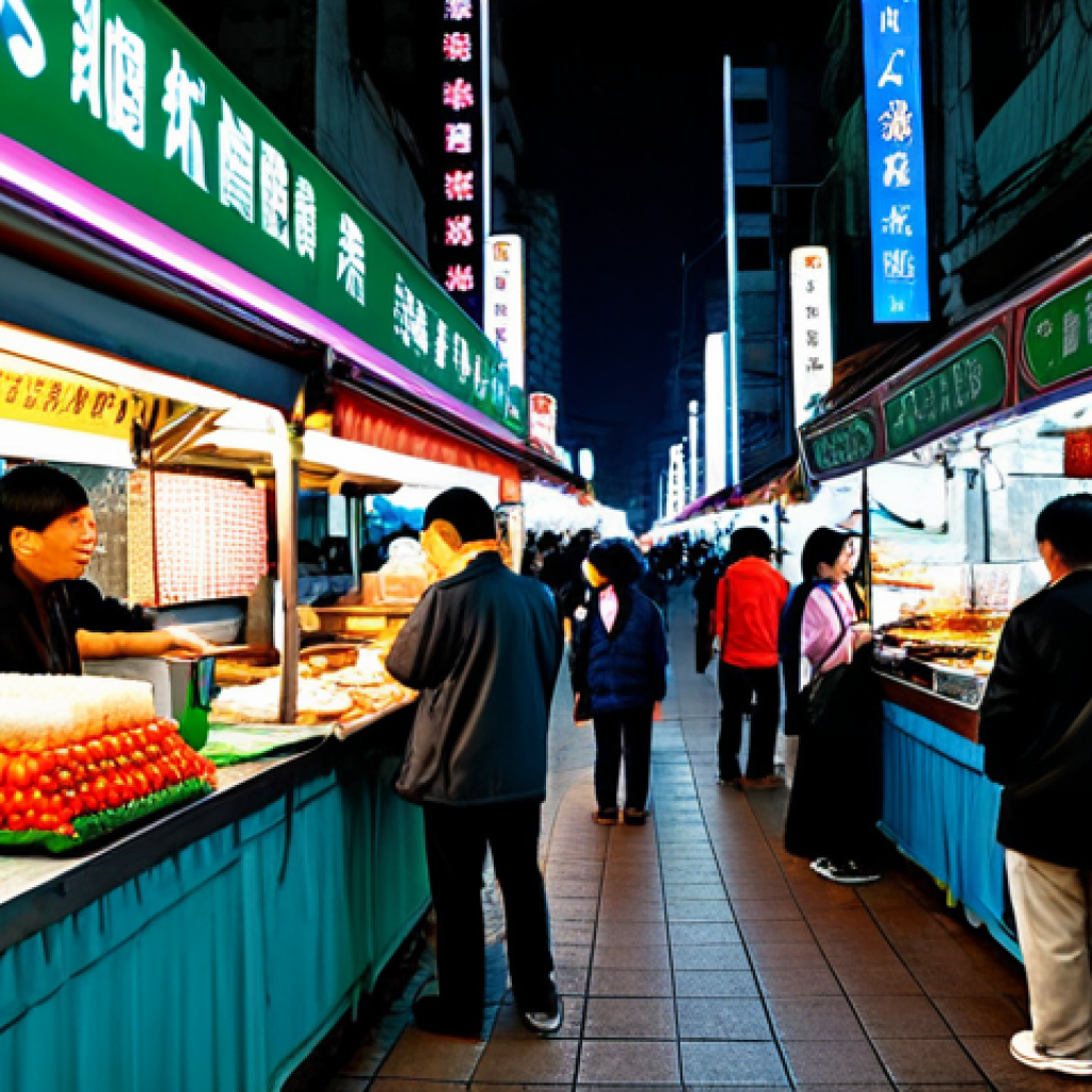 Taipei Night Market**

"A bustling Taipei night market scene at dusk, fully clothed vendors selling street food, vibrant neon lights, modest clothing, appropriate attire, safe for work, perfect anatomy, natural proportions, professional photography, high quality, family-friendly atmosphere, well-formed hands, proper finger count."

**