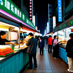 Taipei Night Market**

"A bustling Taipei night market scene at dusk, fully clothed vendors selling street food, vibrant neon lights, modest clothing, appropriate attire, safe for work, perfect anatomy, natural proportions, professional photography, high quality, family-friendly atmosphere, well-formed hands, proper finger count."

**