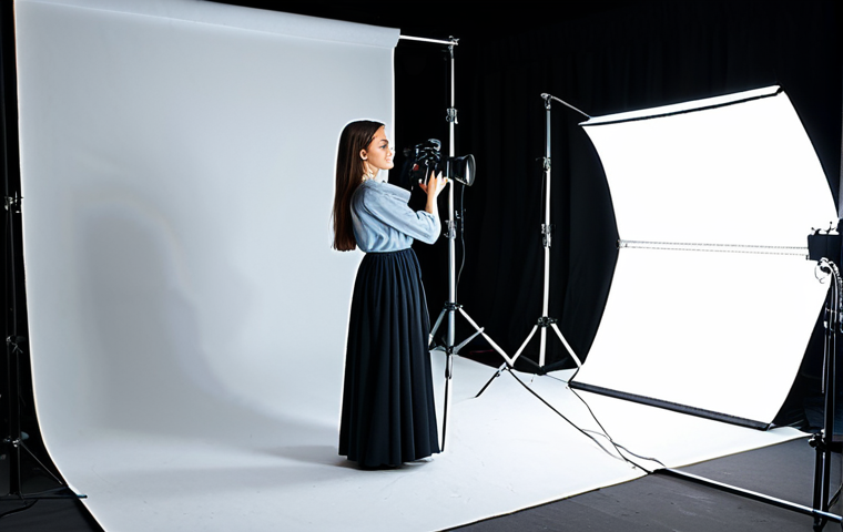 "Mastering Light"**

A professional photographer in a well-lit tent studio, adjusting a softbox lighting a fully clothed model in elegant, modest clothing.  The scene includes various photography equipment like cameras, lenses, and reflectors.  Emphasis on the play of light and shadow on the model's face.  Safe for work, appropriate content, professional, perfect anatomy, natural proportions, high-quality photography, realistic, fully clothed, modest attire.

**