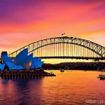 시드니 영화 속 명소 - **Prompt 1: Iconic Sydney Harbour at Sunset**
"A breathtaking wide-angle shot of Sydney Harbour ...