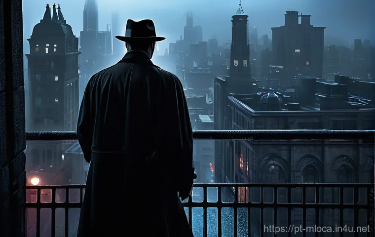 DC 유니버스 촬영된 장소 - **Gotham City - Midnight Vigil**
A lone, fully clothed figure in a dark, practical trench coat a...