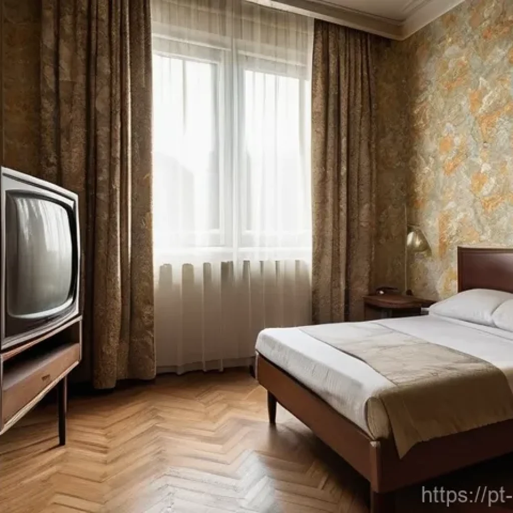 올드보이 촬영된 장소 - A deeply claustrophobic, windowless hotel room with peeling, faded floral wallpaper in dull shades o...