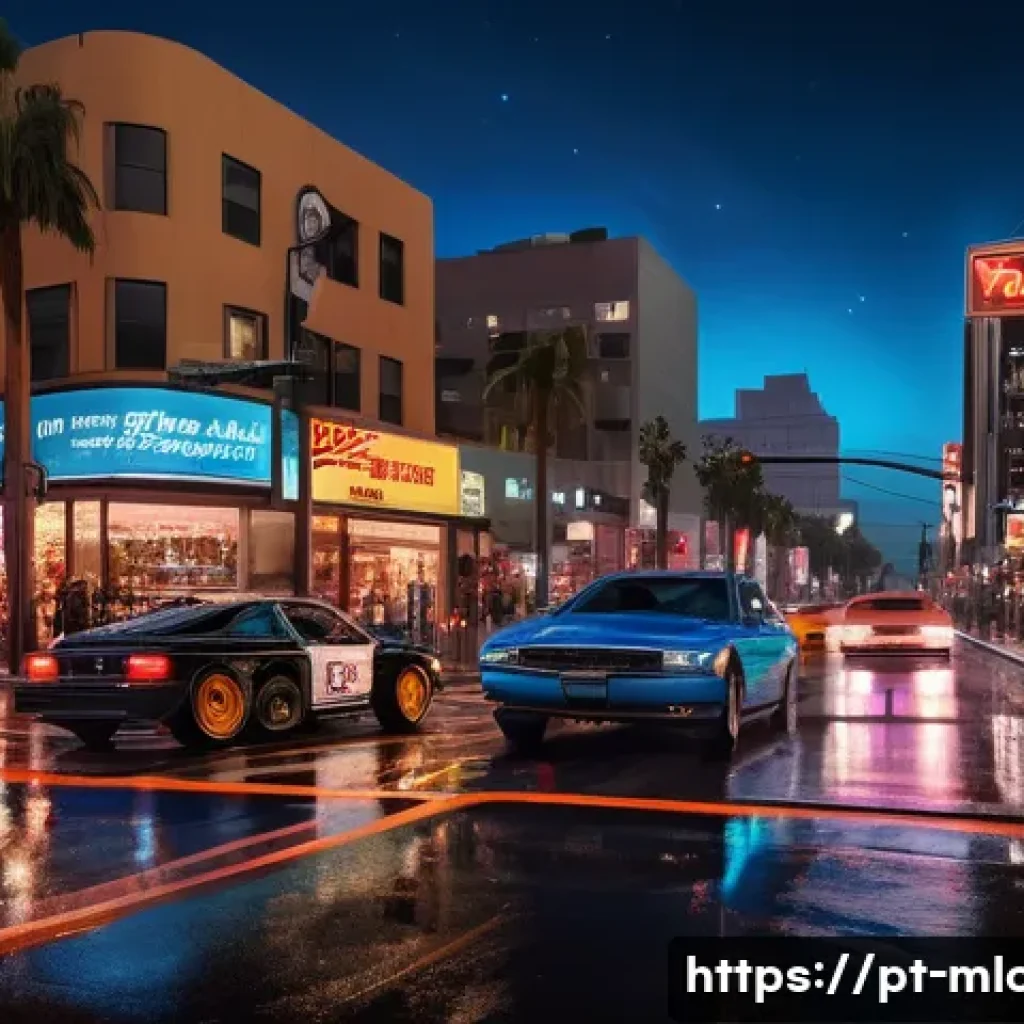 패스트 앤 퓨리어스 촬영된 장소 - A vibrant nighttime urban street scene in Los Angeles featuring wide avenues and diverse architectur...