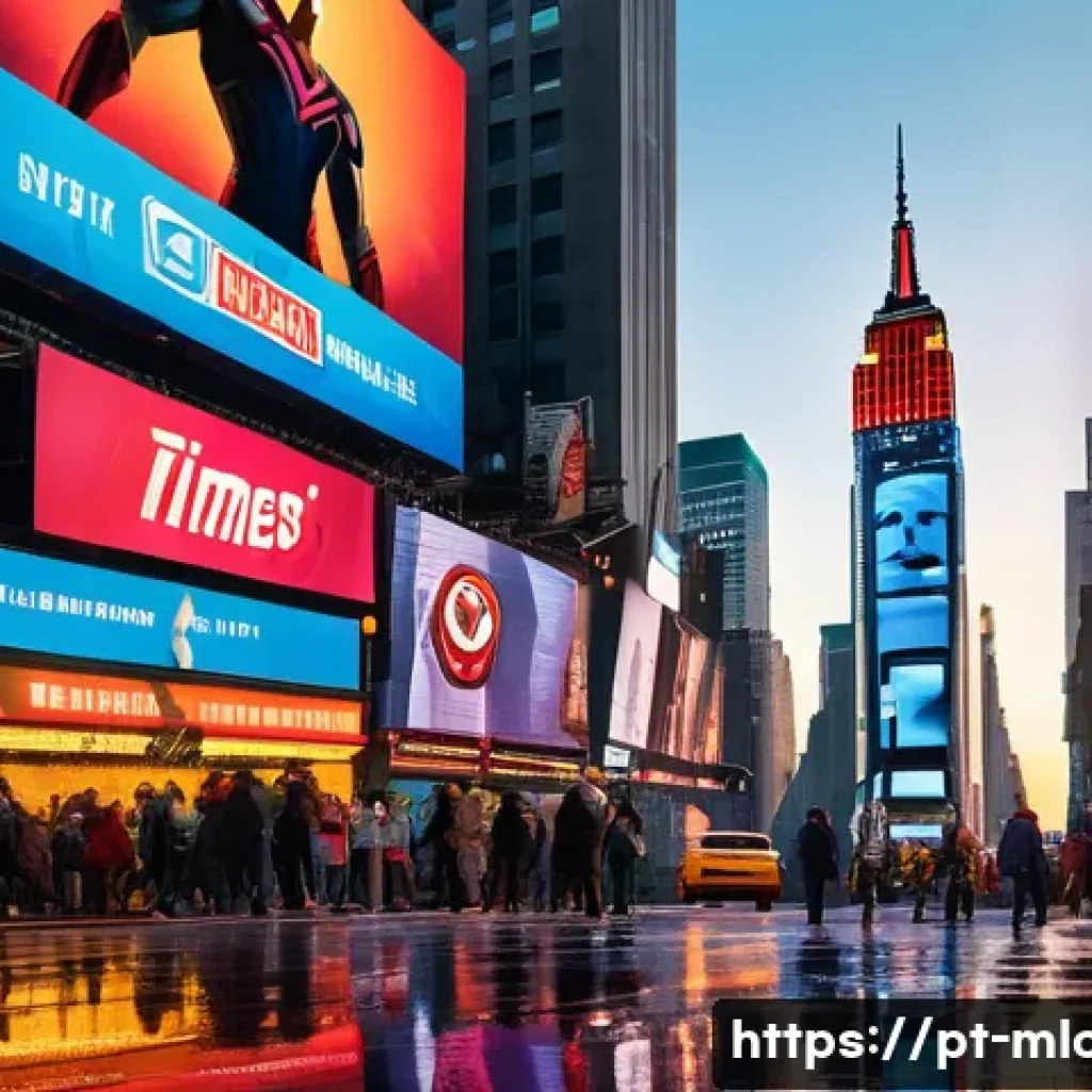어벤져스 영화 촬영 명소 - A bustling New York City street scene at dusk featuring iconic skyscrapers like the Empire State Bui...
