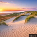 Home 20 이터널 선샤인 영화 속 몬탁 해변 - A breathtaking view of Montauk’s golden sand dunes and expansive beaches under a vibrant sunset sky,...